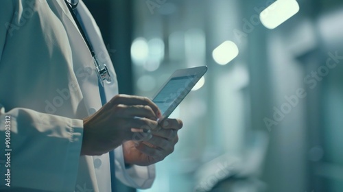 Doctor Checking Patient Records on Digital Tablet