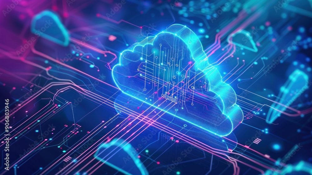 Digital Cloud Network with Neon Circuitry Digital Cloud Network with Neon Circuitry