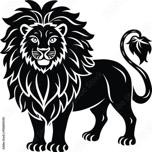 Black and White Stylized Lion Illustration