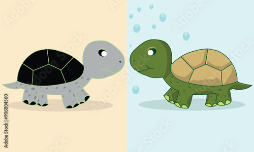 Hand drawn sea ocean Cute turtle vector illustration
