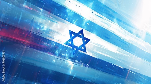 tration of the Israel flag showcases depth and realism, featuring a prominent blue Star of David standing out in the center photo