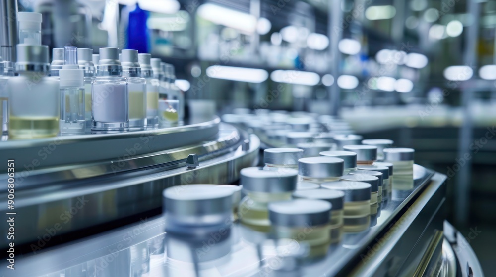 Bottles on a Conveyor Belt in a Factory Bottles on a Conveyor Belt in a Factory