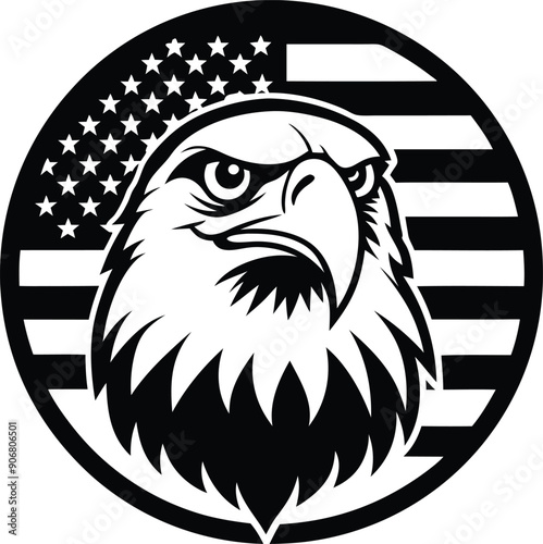 eagle with usa flag t shirt element illustration black and white