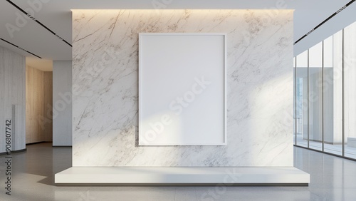 Blank white frame mockup in a room with marble walls photo