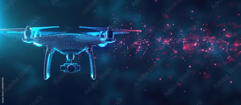 Drone with Blue and Pink Lights Flying in the Dark Drone with Blue and Pink Lights Flying in the Dark