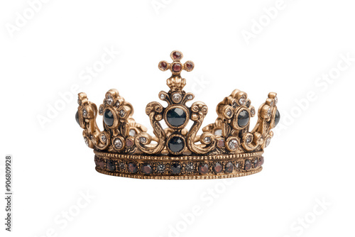 Elegant gold crown adorned with jewels, perfect for themes of royalty, luxury, and celebration. photo