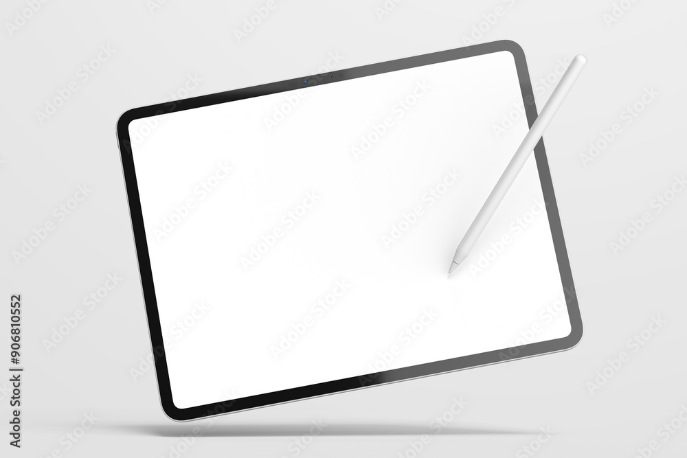 floating tablet pad pro 13 inch tablet display screen gadget mobile device with digital pencil responsive realistic mockup design template isolated in gray background 3d render illustration floating tablet pad pro 13 inch tablet display screen gadget mobile device with digital pencil responsive realistic mockup design template isolated in gray background 3d render illustration