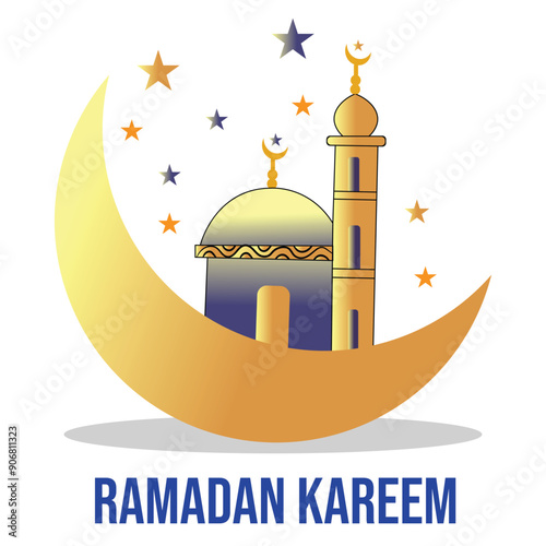 Ramadan Kareem beautiful golden moon vector