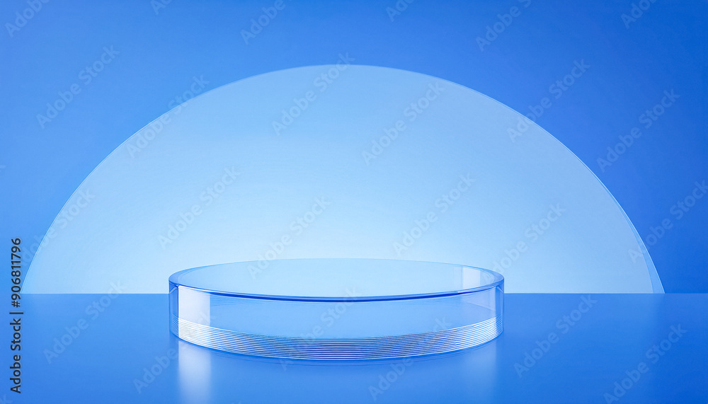 Blue Glass Podium with Half Circle Background