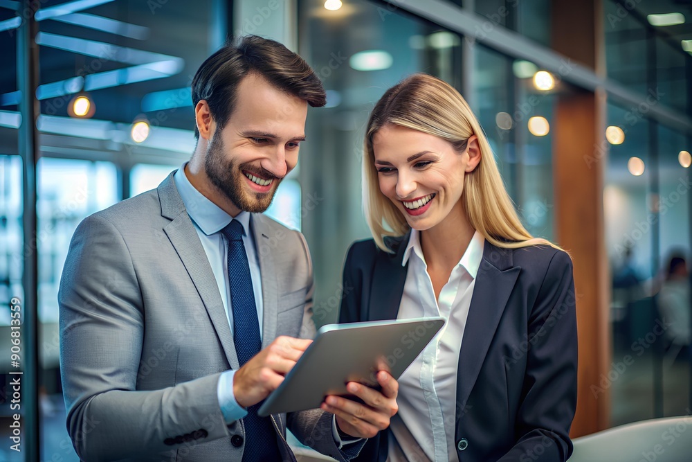 Business Professionals Collaborating on Tablet: Digital Strategy and Corporate Success Business Professionals Collaborating on Tablet: Digital Strategy and Corporate Success