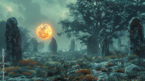 A mystical glade with ancient standing stones