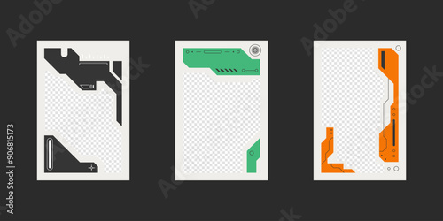 Abstract sci-fi frame. Hud interface design style. Digital futuristic frame element. Cyberpunk style. Design for banner, card, player card game, background.
