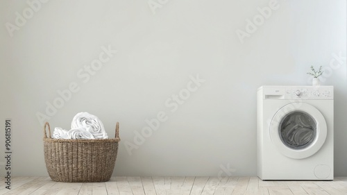 White washing machine room wooden floor is right a modern laundr