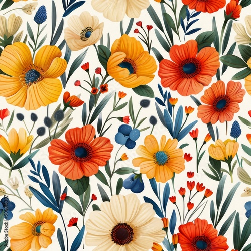 Wallpaper Mural Seamless pattern with poppies and wildflowers. Torontodigital.ca