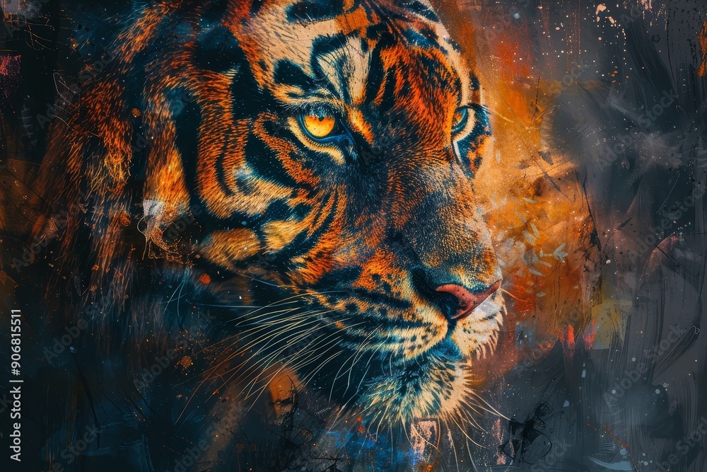 Tiger Close-Up: A Fierce Gaze in Abstract Art Tiger Close-Up: A Fierce Gaze in Abstract Art