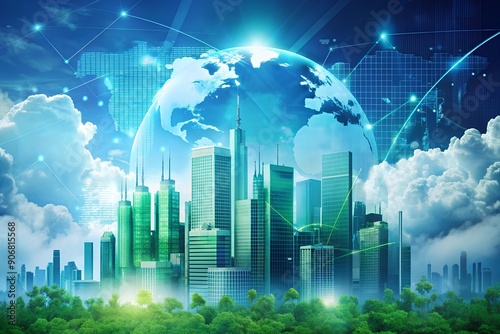 Abstract Business Background with City and Green Planet: Eco-Conscious Corporate Growth