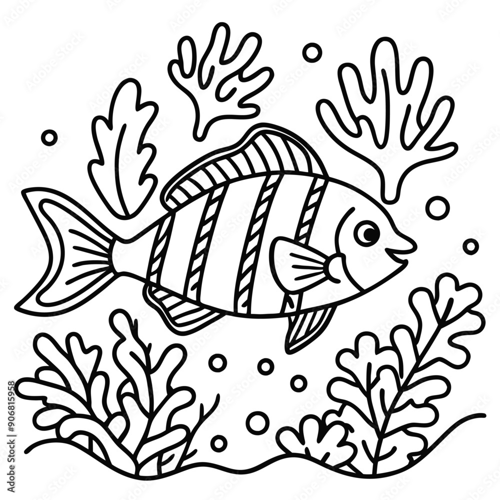 Naklejka premium fish in water book coloring mandala vector
