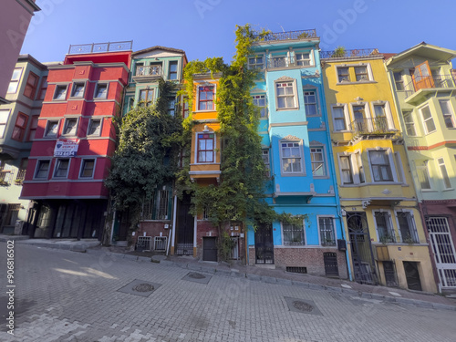 Colourful houses in the Balat district of Istanbul, Turkey, Europe photo