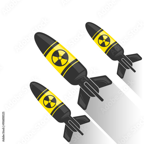 Illustration of a nuclear missile rocket launching. Editable and scalable vector eps files. Missile rocket fire bombarded. Dangerous destructive missile rockets.