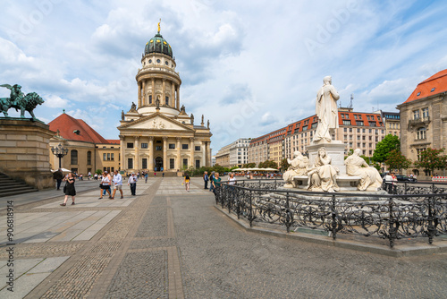Franzosischer Dom and Schiller Monument at Gendarmenmarkt square, Mitte, Berlin, Germany, Europe photo