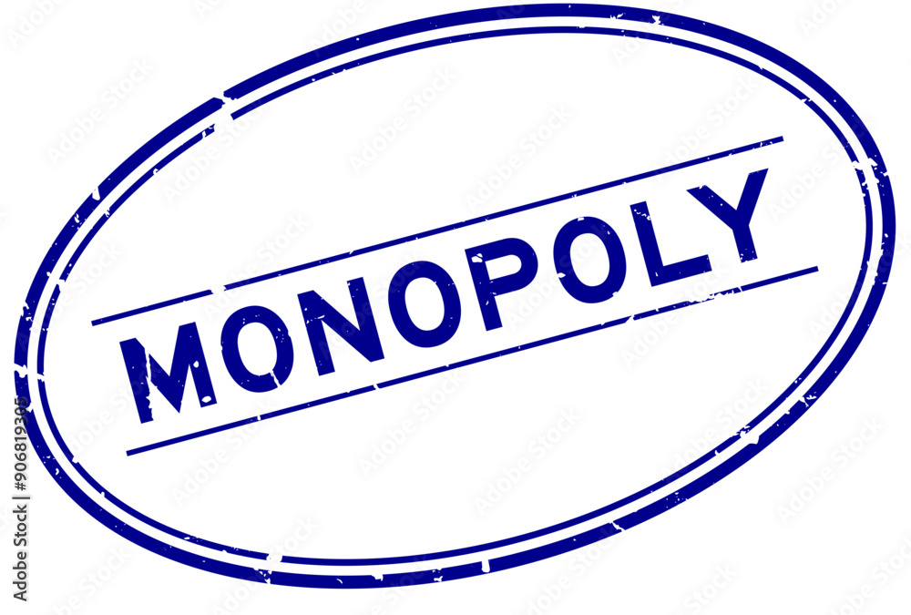 Grunge blue monopoly word oval rubber seal stamp on white background Grunge blue monopoly word oval rubber seal stamp on white background