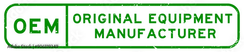 Grunge green OEM Original Equipment Manufacturer word square rubber seal stamp on white background