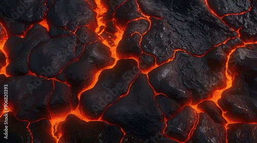 Lava hot flow flame texture, liquid black red inferno background