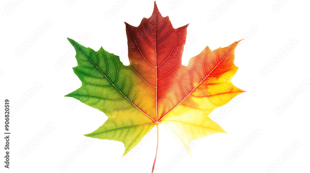 A leaf with a green stem and red veins isolated on a transparent background A leaf with a green stem and red veins isolated on a transparent background