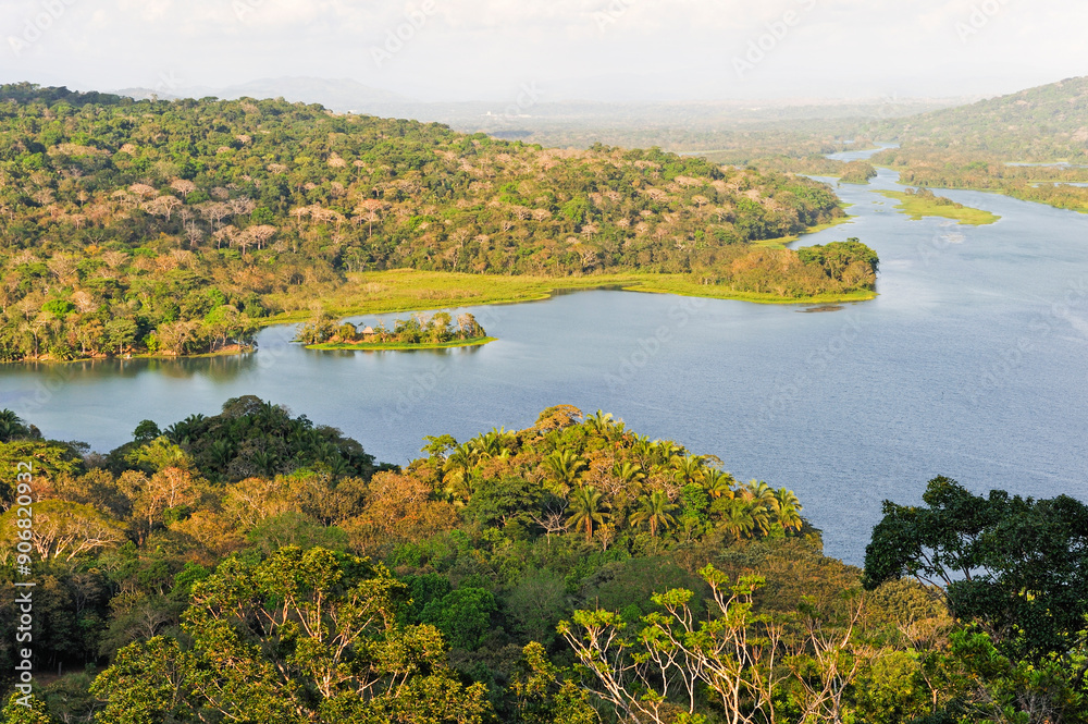 Aerial view over the Chagres River from the watch tower of the Gamboa Resort, Republic of Panama, Central America Aerial view over the Chagres River from the watch tower of the Gamboa Resort, Republic of Panama, Central America