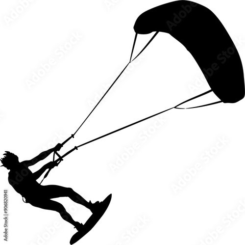 Silhouette kitesurfer, illustration kitesurfing silhouette vector