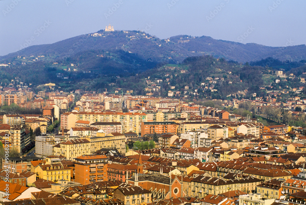 View toward Eastside with the Basilica of Superga background, Turin, Piedmont region, Italy, Europe View toward Eastside with the Basilica of Superga background, Turin, Piedmont region, Italy, Europe
