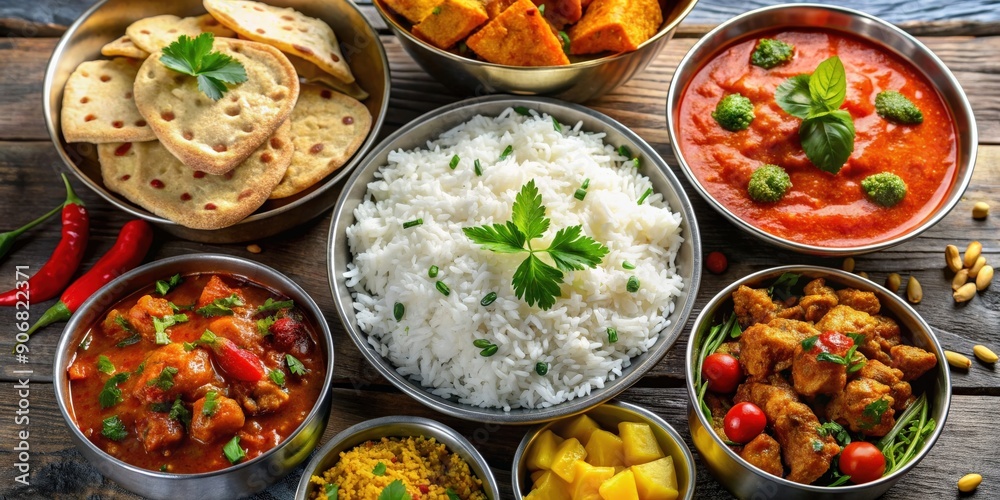 Delicious Indian meal with basmati rice and assorted vegetables , Indian, food, rice, vegetables, curry Delicious Indian meal with basmati rice and assorted vegetables , Indian, food, rice, vegetables, curry