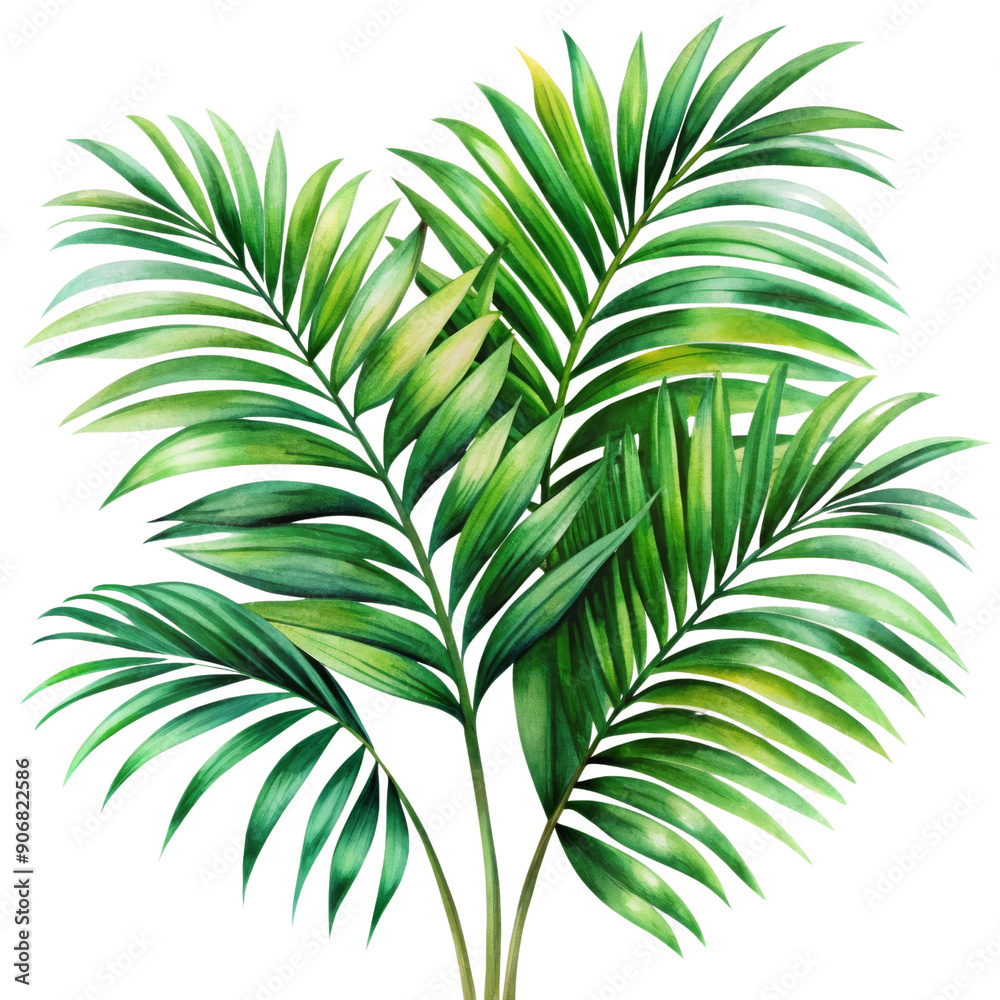 Watercolor clipart tropical kentia palm leaves, graceful and elegant, lush green, transparent background Watercolor clipart tropical kentia palm leaves, graceful and elegant, lush green, transparent background
