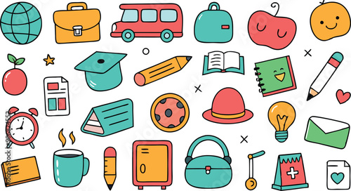 Cute hand drawn doodle set of simple Back to school elements

