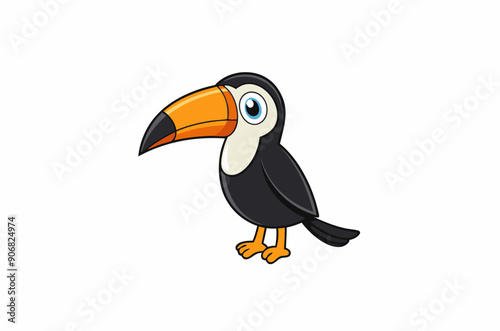 Colourful vector illustration of a toucan bird with its iconic large beak, perched on a branch, perfect for various design projects.