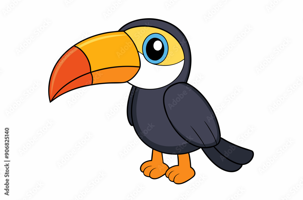 Fototapeta premium Colourful vector illustration of a toucan bird with its iconic large beak, perched on a branch, perfect for various design projects.