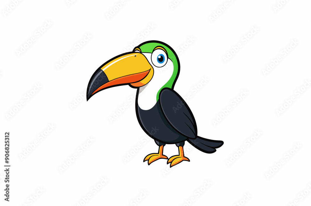 Fototapeta premium Colourful vector illustration of a toucan bird with its iconic large beak, perched on a branch, perfect for various design projects.