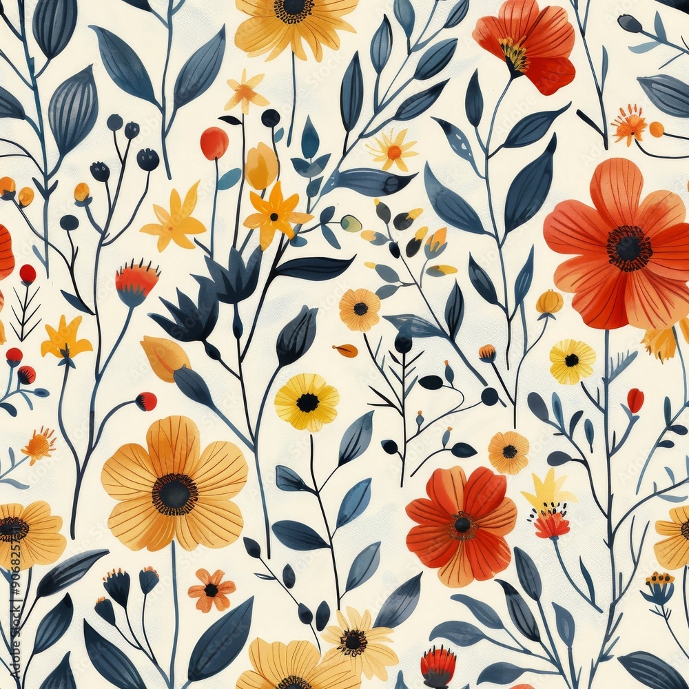 Seamless pattern with colorful flowers and leaves. illustration. Seamless pattern with colorful flowers and leaves. illustration.