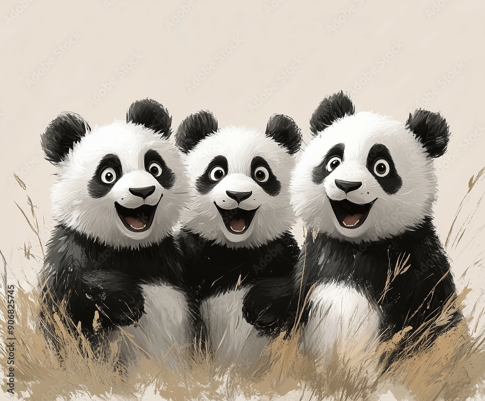Three Happy Pandas