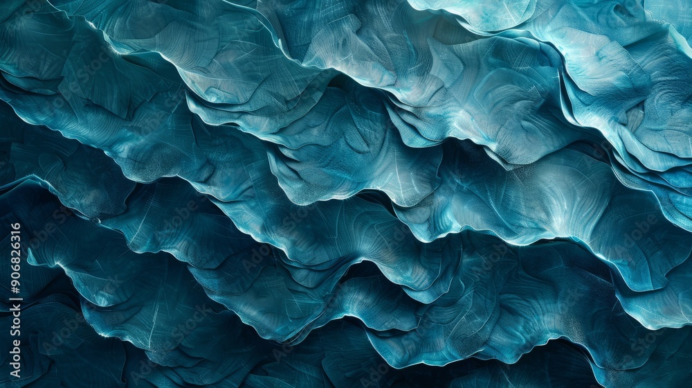 Textured waves of blue fabric flowing in soft light Textured waves of blue fabric flowing in soft light