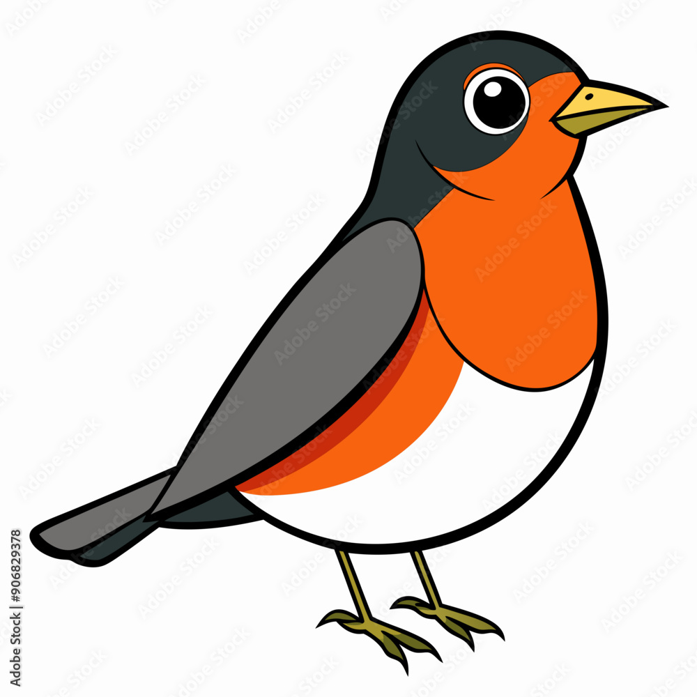 Fototapeta premium Robin on a branch, robin vector illustration, robin vector art, robin silhouette, bird vector icon, eps