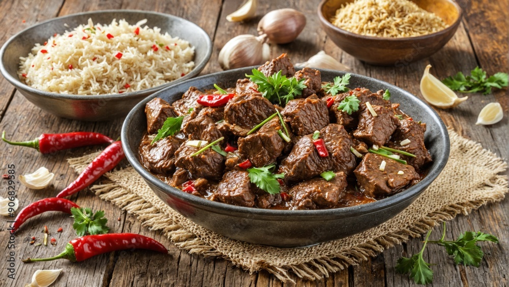 Bowl Indian food specifically beef curry wooden table Exquisite Bowl Indian food specifically beef curry wooden table Exquisite