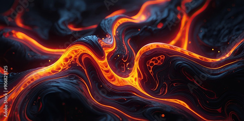 Lava hot flow flame texture, liquid black red inferno background