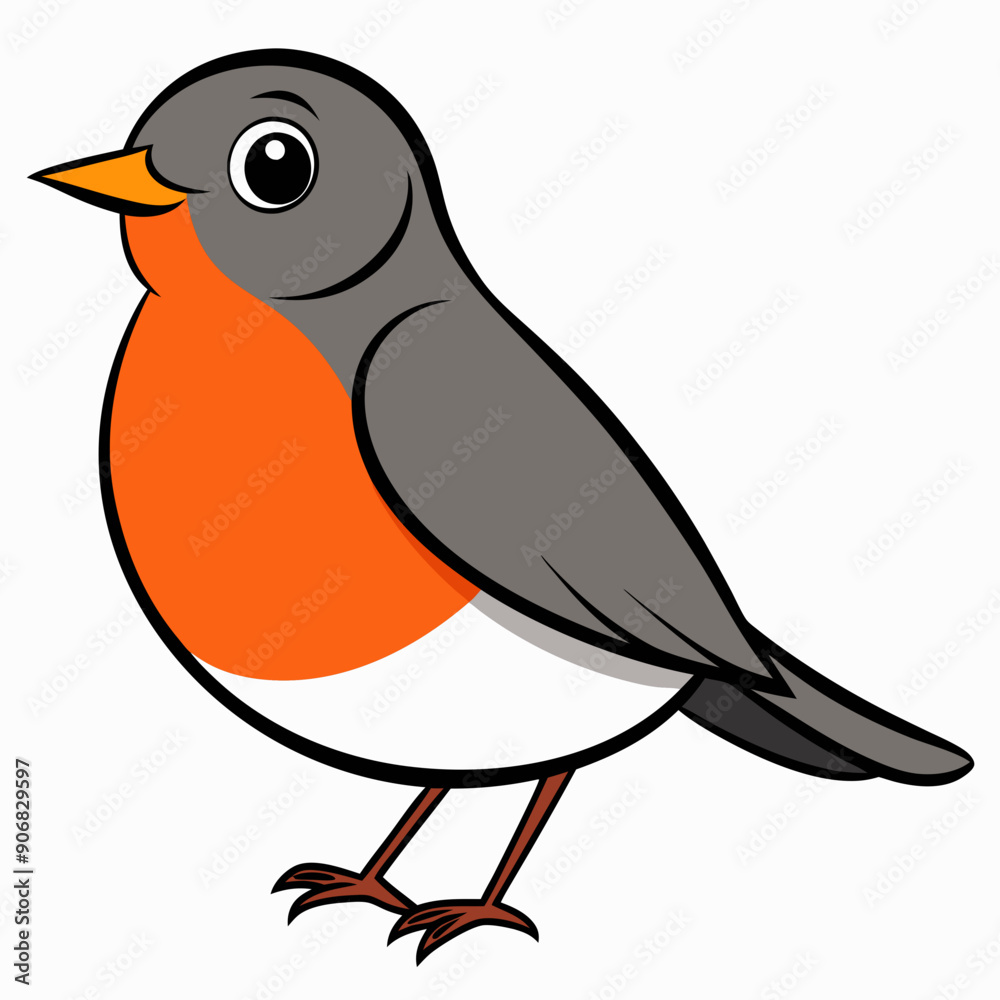 Fototapeta premium Robin on a branch, robin vector illustration, robin vector art, robin silhouette, bird vector icon, eps