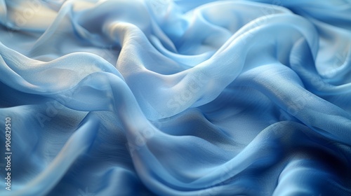 Flowing blue silk fabric texture, abstract background with elegant satin waves and smooth drapery