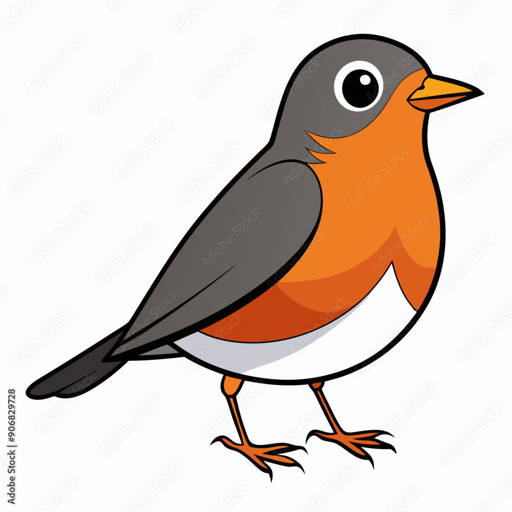 Obraz premium Robin on a branch, robin vector illustration, robin vector art, robin silhouette, bird vector icon, eps