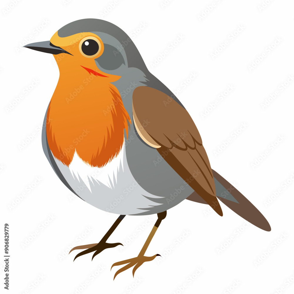Obraz premium Robin on a branch, robin vector illustration, robin vector art, robin silhouette, bird vector icon, eps