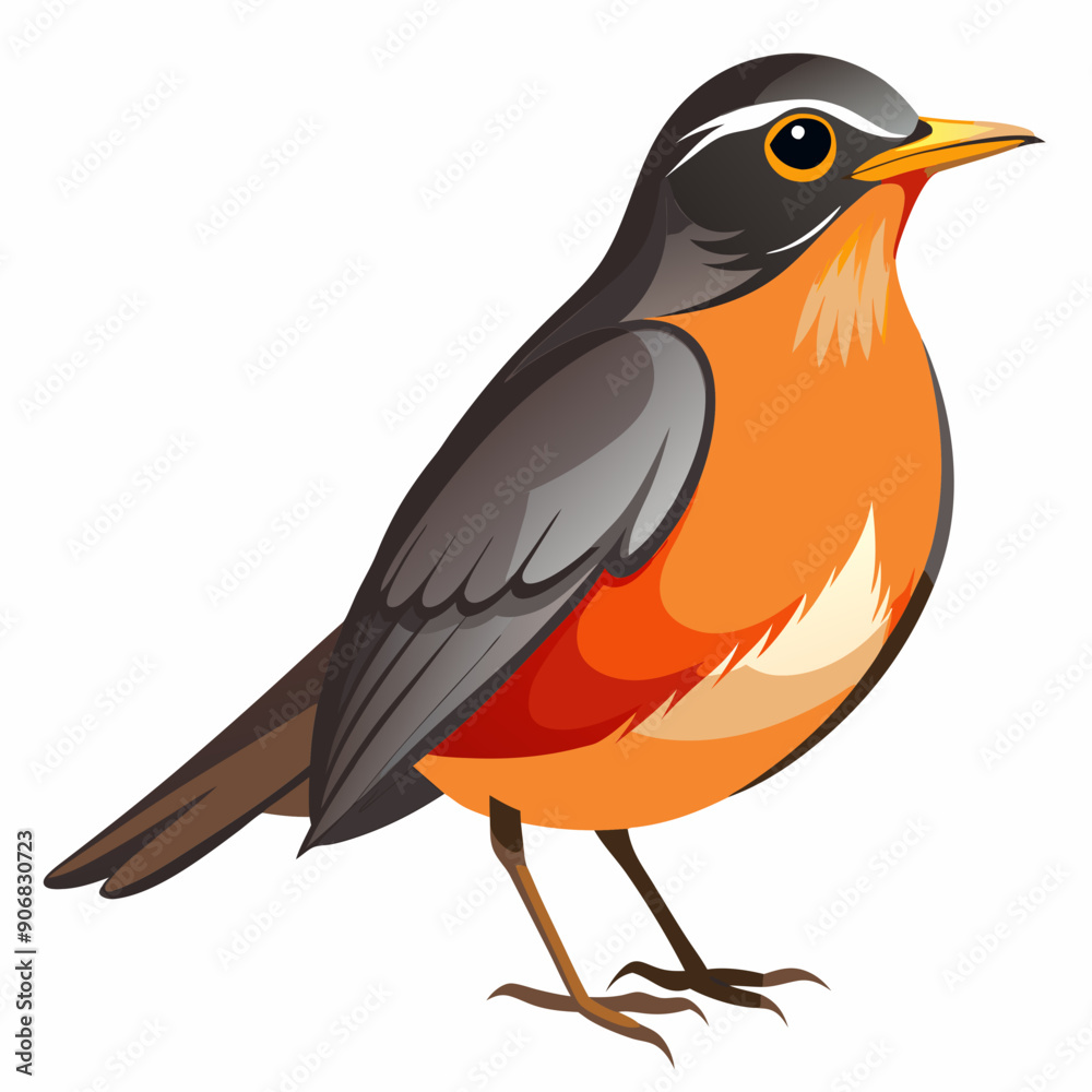 Obraz premium Robin on a branch, robin vector illustration, robin vector art, robin silhouette, bird vector icon, eps