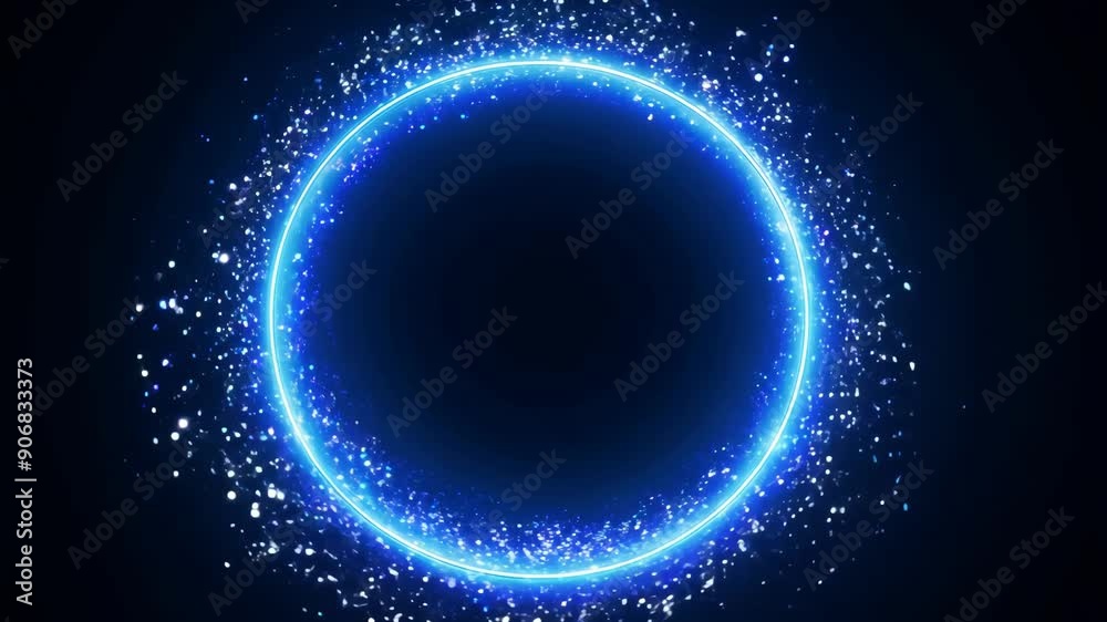 Neon light circle glowing on dark blue black background Neon light circle glowing on dark blue black background