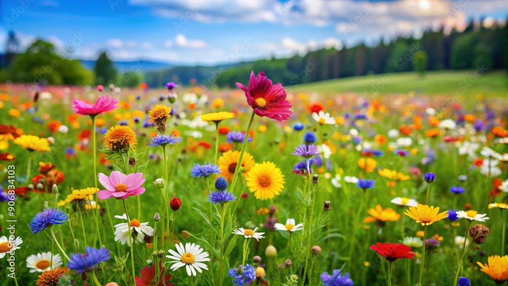 Colorful wildflowers blooming in lush green grass, wildflowers, blooming, colorful, grass, nature, spring, meadow Colorful wildflowers blooming in lush green grass, wildflowers, blooming, colorful, grass, nature, spring, meadow